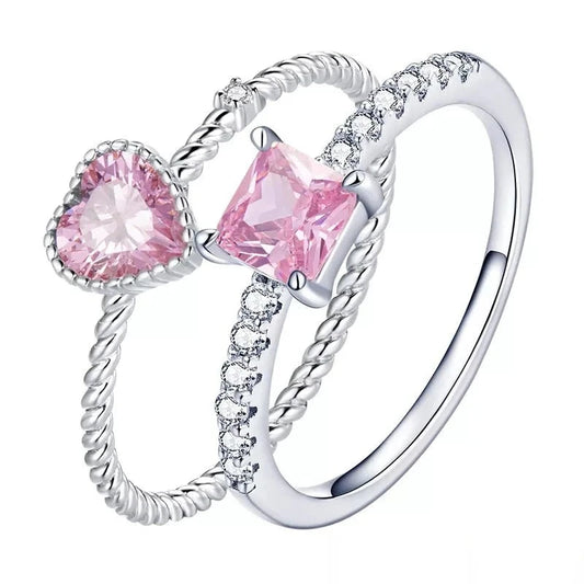 Silver Pink Love CZ Ring